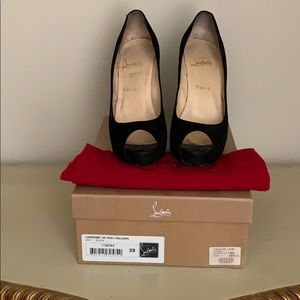 Peep toe suede heels